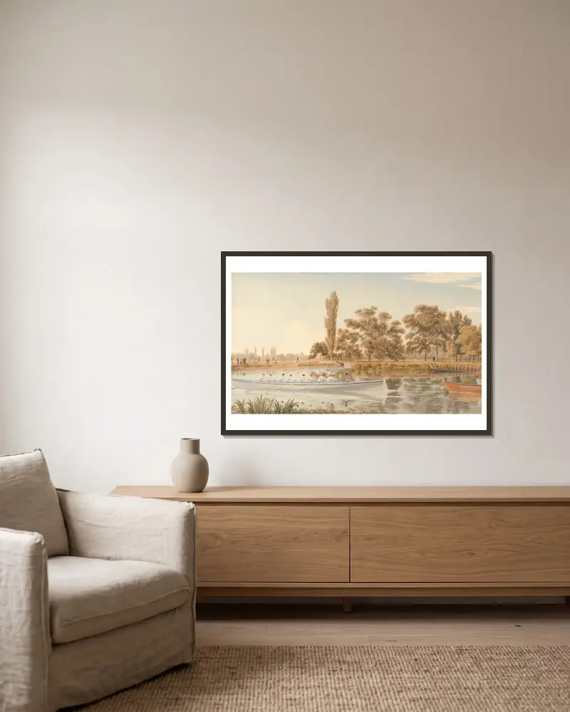 The Exeter College Eight on the Isis, Oxford av William Turner of Oxford inramad på en vägg