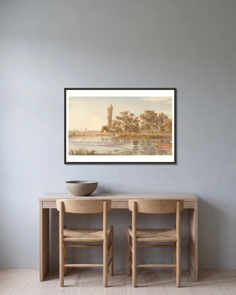 The Exeter College Eight on the Isis, Oxford av William Turner of Oxford inramad på en vägg