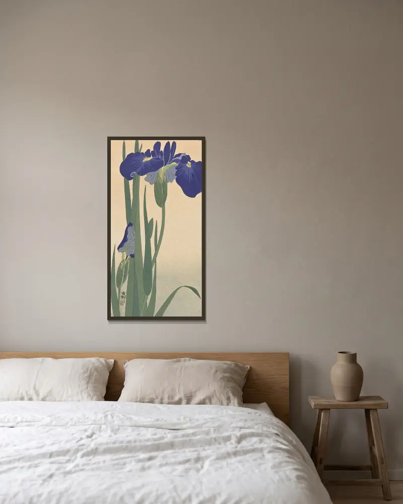 Modré kosatce, Ohara Koson v rámu na stěně