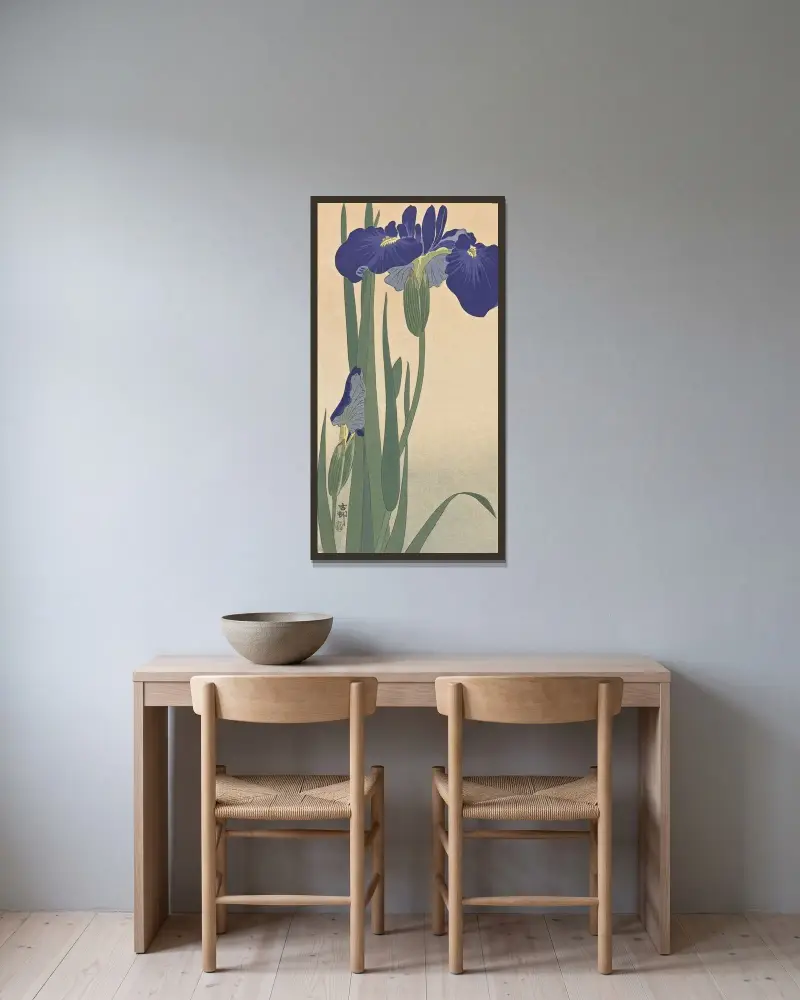 Modré kosatce, Ohara Koson v rámu na stěně