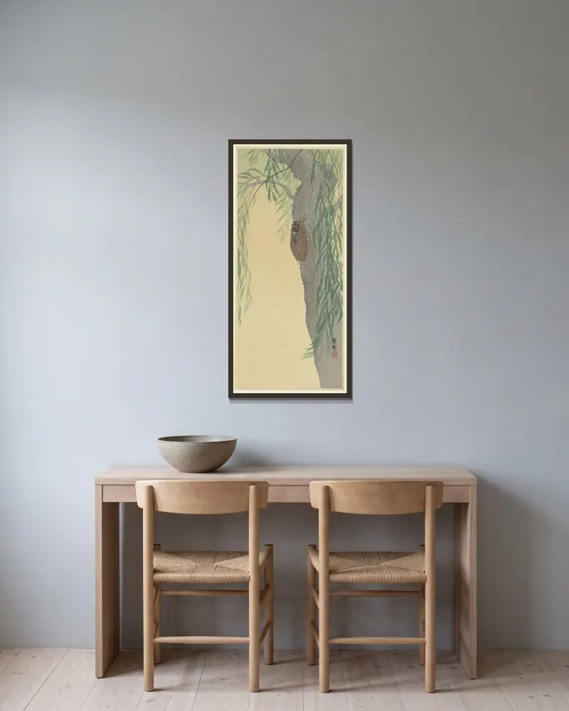 Cikáda na stromě, Ohara Koson v rámu na stěně