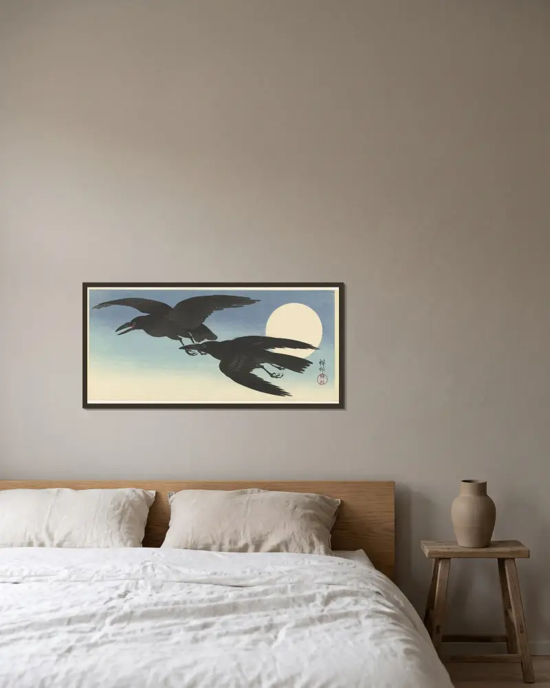 Vrány při úplňku, Ohara Koson v rámu na stěně