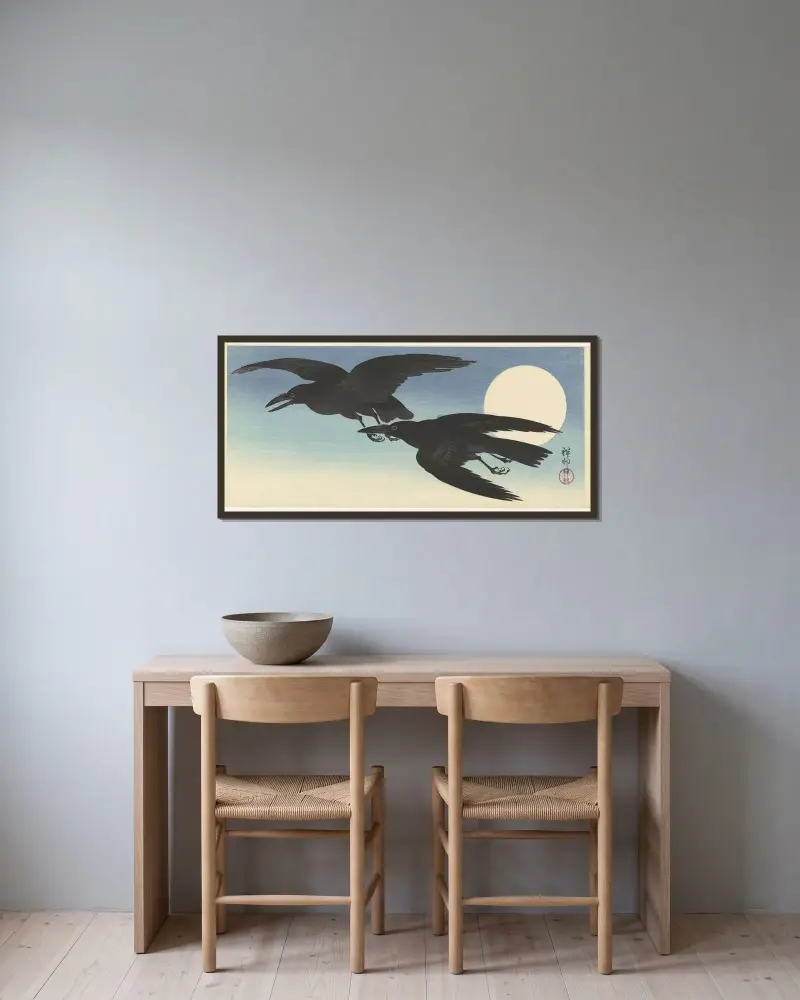 Vrány při úplňku, Ohara Koson v rámu na stěně