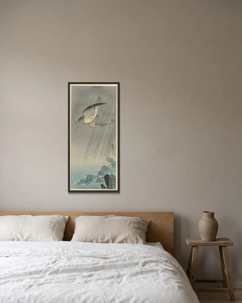 Kukačka v bouři, Ohara Koson v rámu na stěně