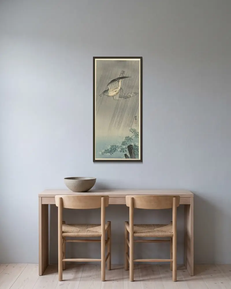 Kukačka v bouři, Ohara Koson v rámu na stěně