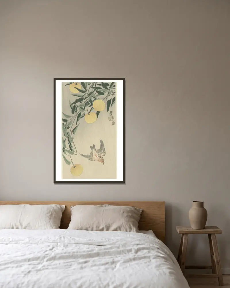 Kuckuck im Regen von Ohara Koson gerahmt an einer Wand