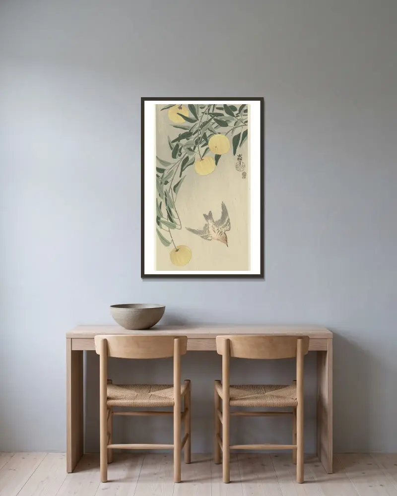 Kuckuck im Regen von Ohara Koson gerahmt an einer Wand