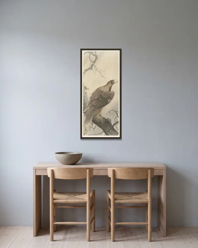 Orel na větvi stromu, Ohara Koson v rámu na stěně