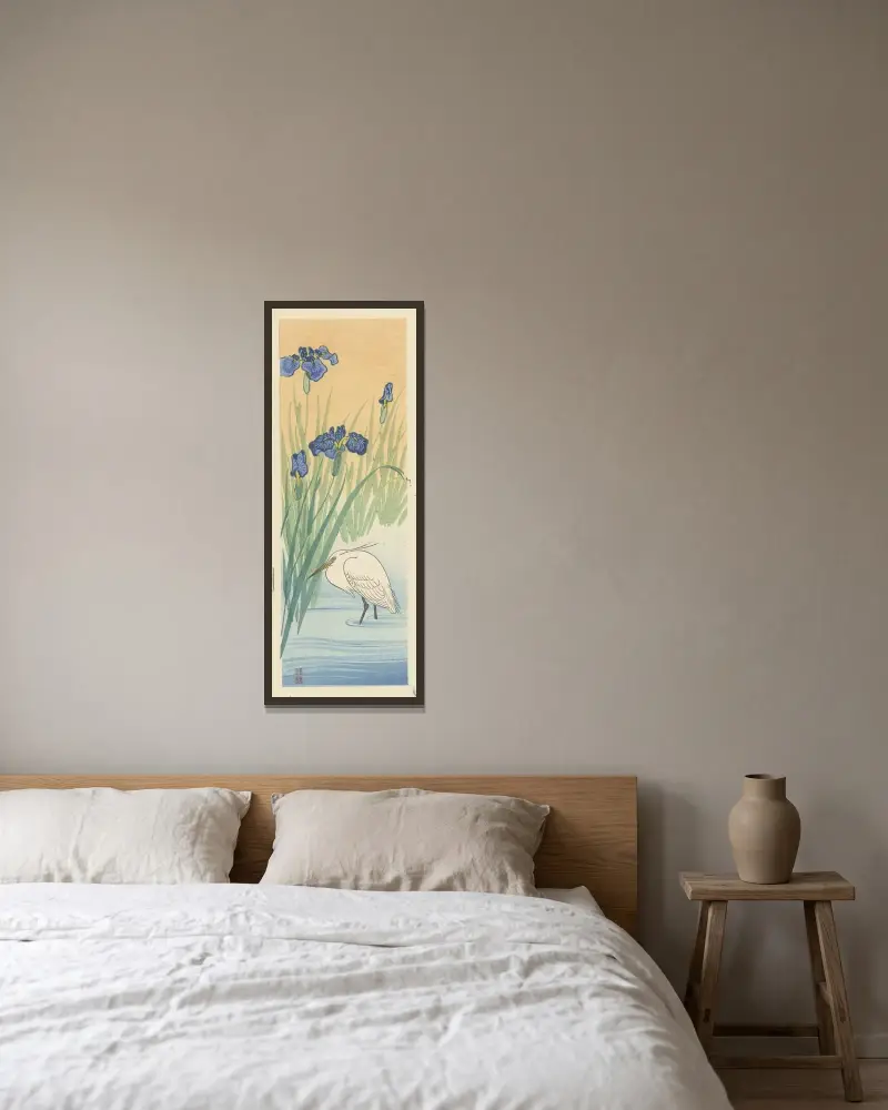 Volavka bílá, Ohara Koson v rámu na stěně