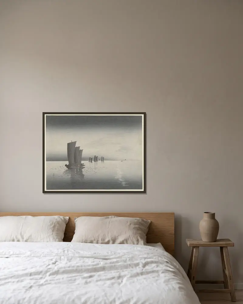 Rybářské loďky, Ohara Koson v rámu na stěně