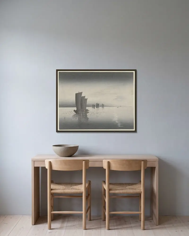 Rybářské loďky, Ohara Koson v rámu na stěně