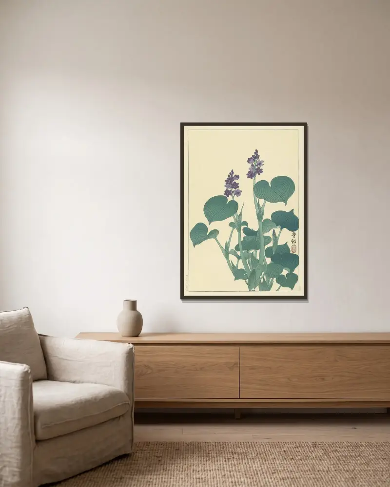Kvetoucí hosta, Ohara Koson v rámu na stěně