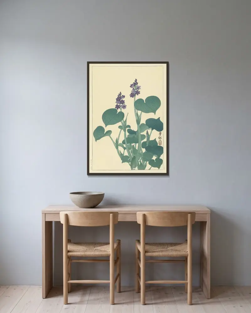 Kvetoucí hosta, Ohara Koson v rámu na stěně