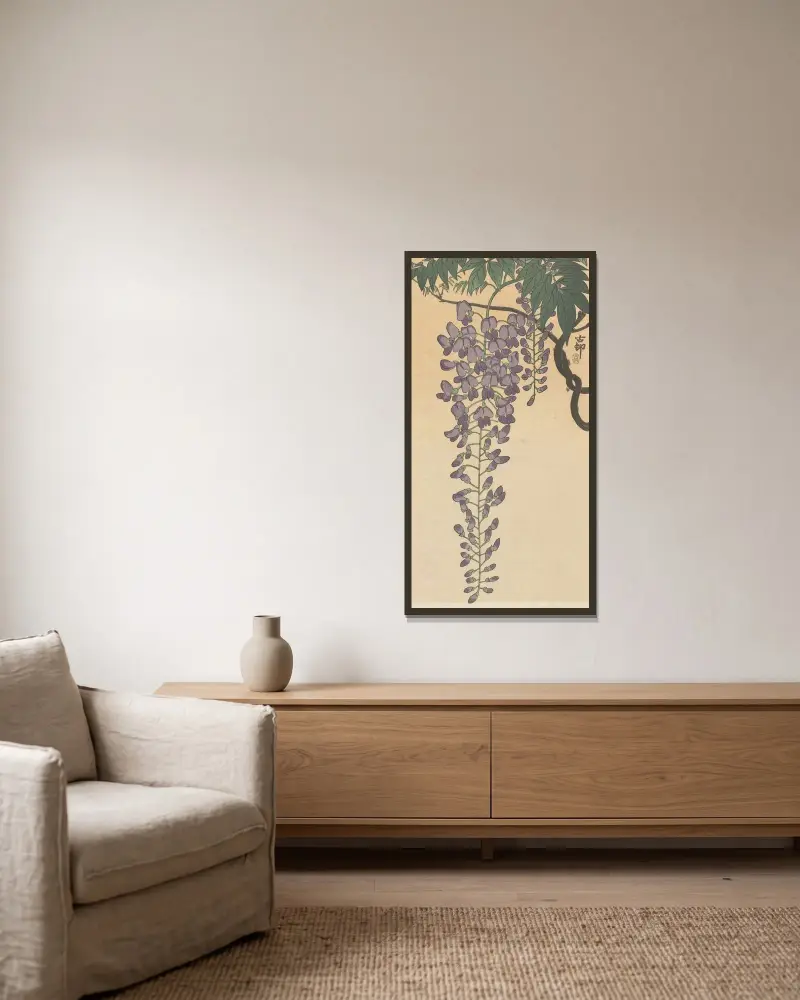 Kvetoucí vistárie, Ohara Koson v rámu na stěně