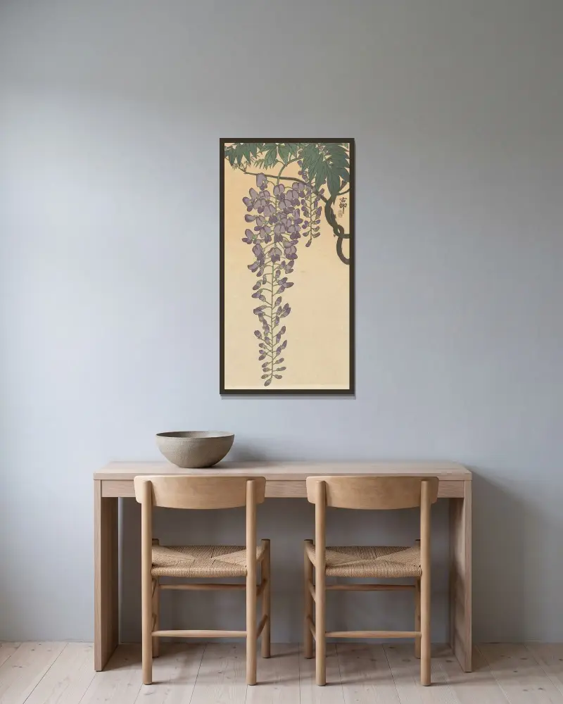 Kvetoucí vistárie, Ohara Koson v rámu na stěně