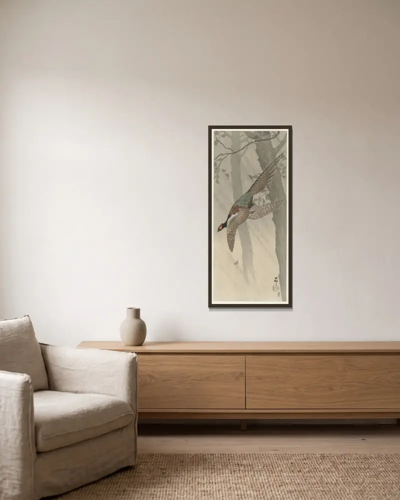 Letící bažant, Ohara Koson v rámu na stěně