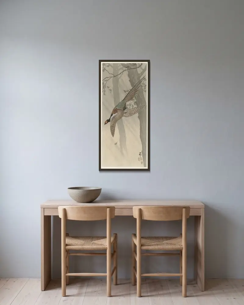 Letící bažant, Ohara Koson v rámu na stěně