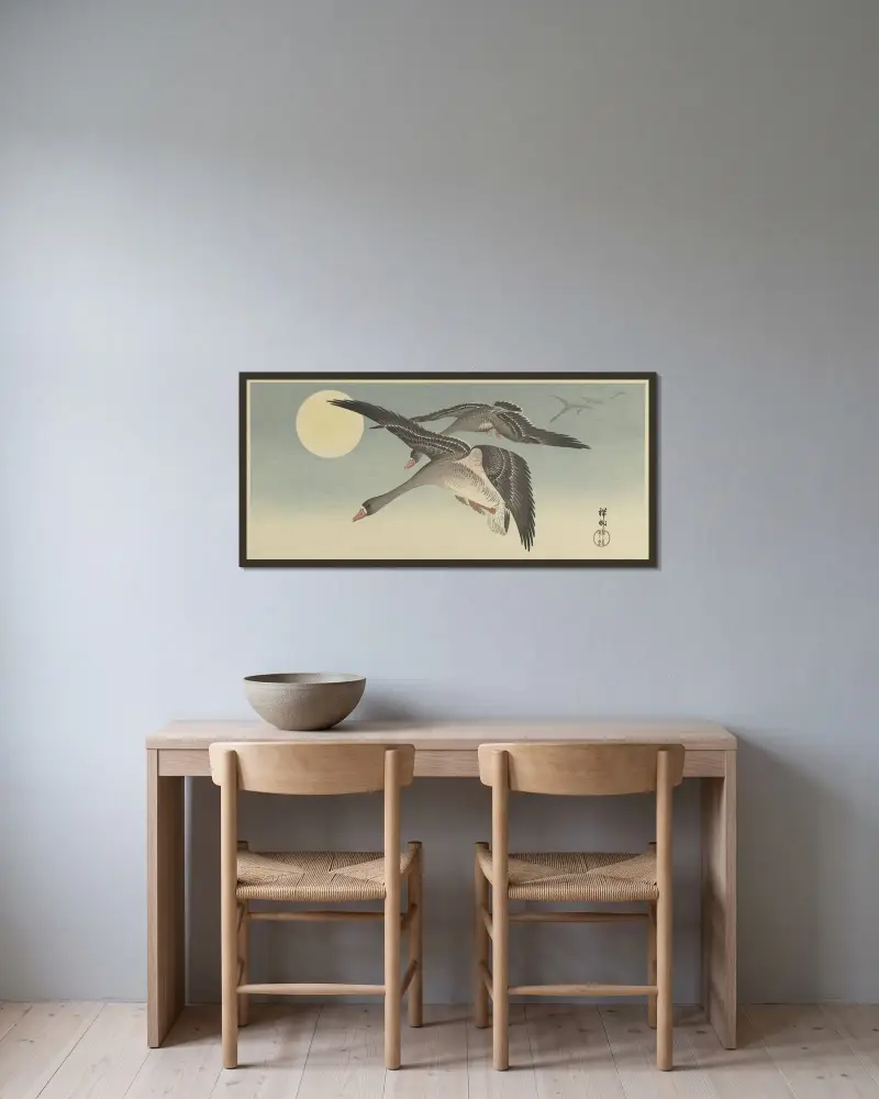 Husi za úplňku, Ohara Koson v rámu na stěně