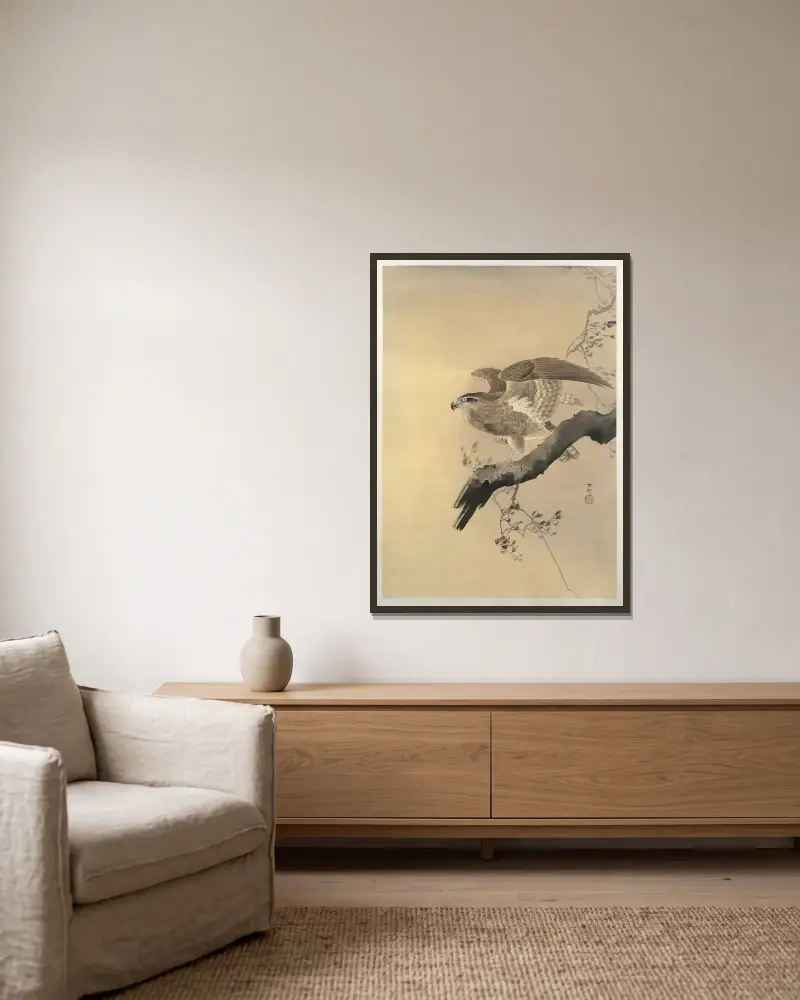 Jestřáb, Ohara Koson v rámu na stěně