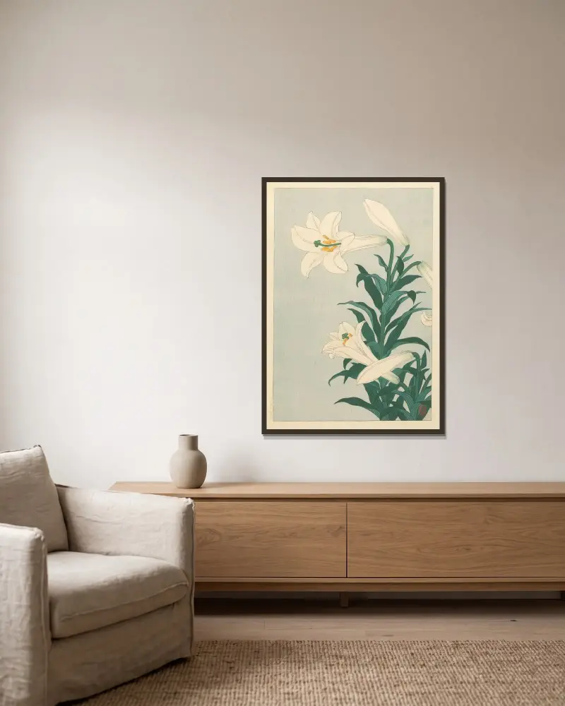 Lilie, Ohara Koson v rámu na stěně