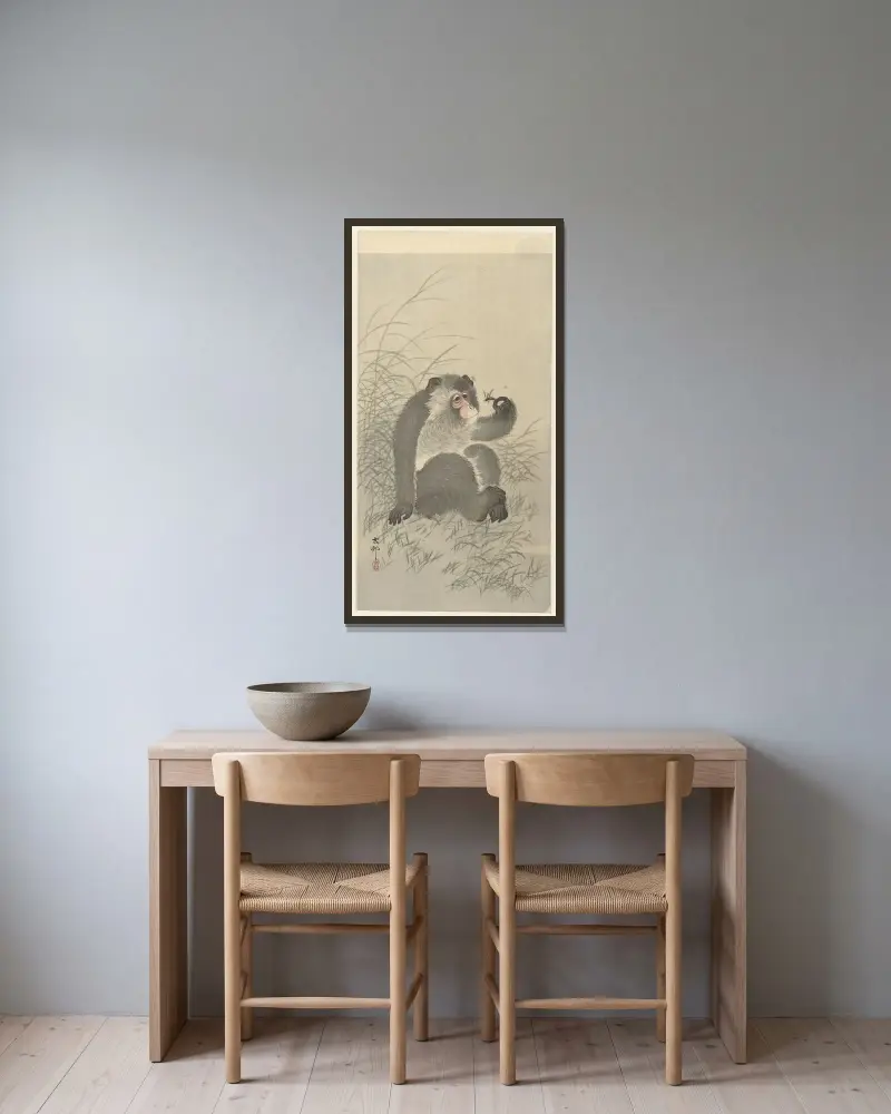 Opice s hmyzem, Ohara Koson v rámu na stěně