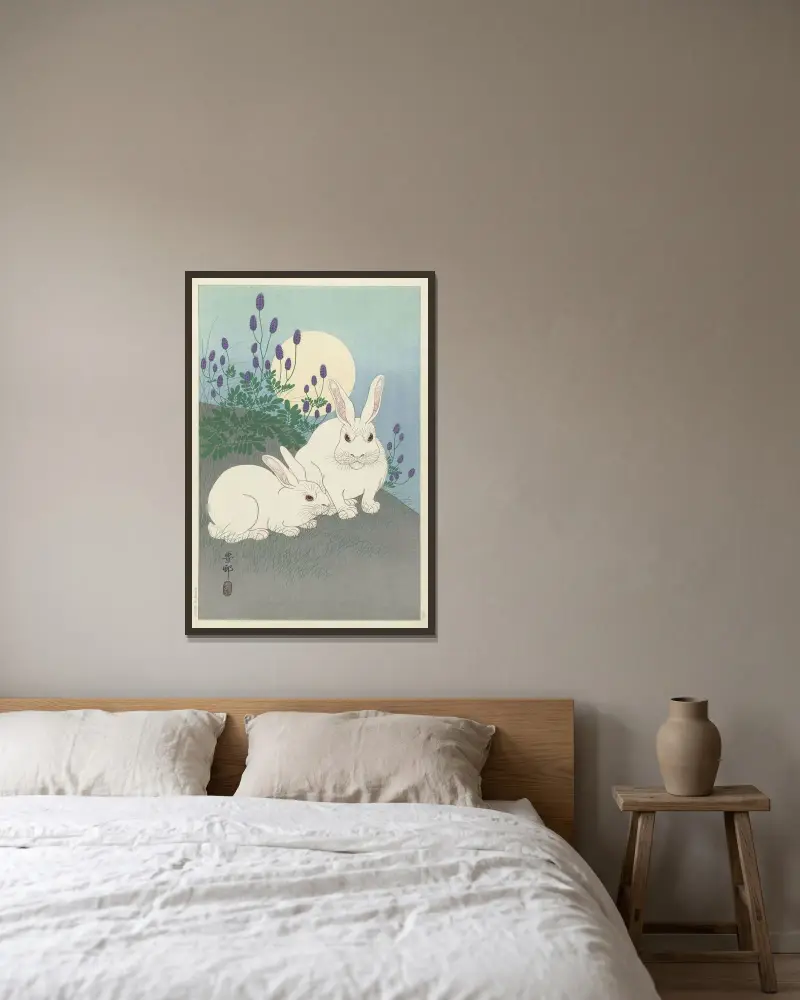 Králíci v plné velikosti, Ohara Koson v rámu na stěně