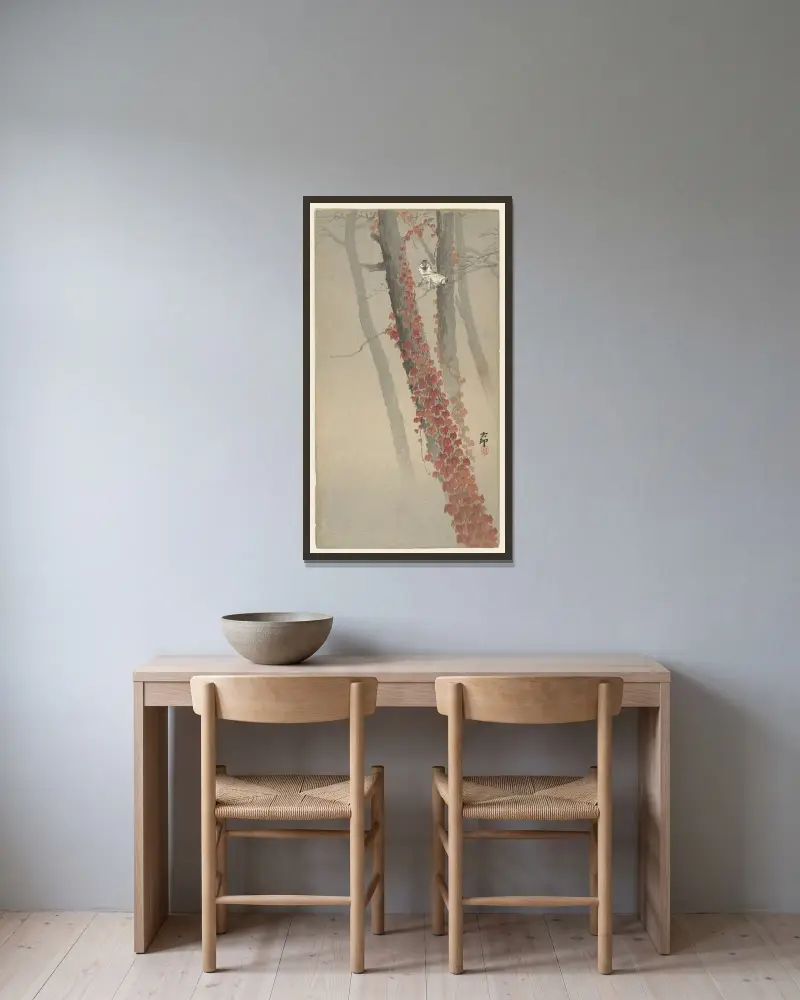 Červený břečťan, Ohara Koson v rámu na stěně
