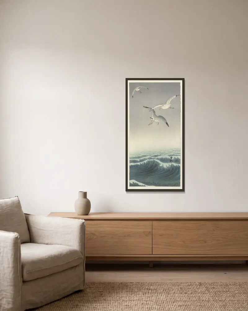 Tři racci, Ohara Koson v rámu na stěně