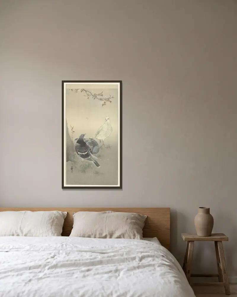 Tři krotké holubice, Ohara Koson v rámu na stěně