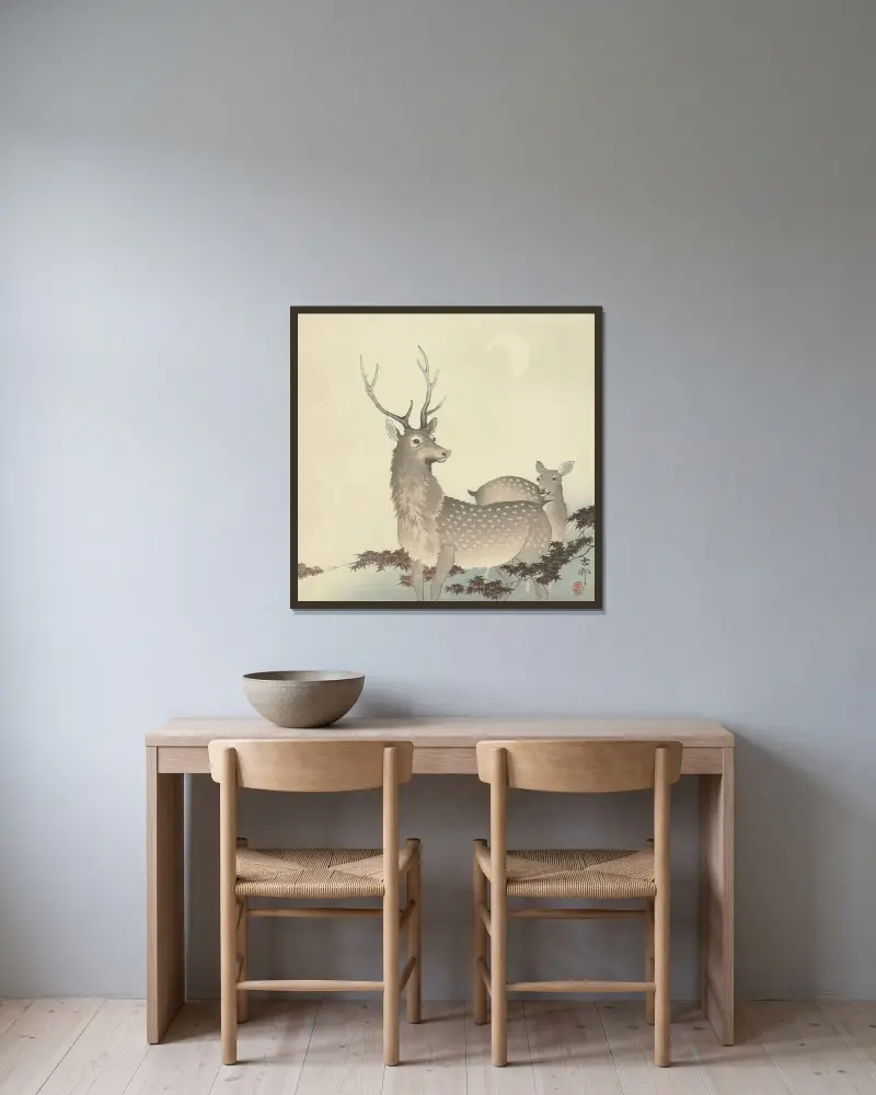 Dva jeleni, Ohara Koson v rámu na stěně