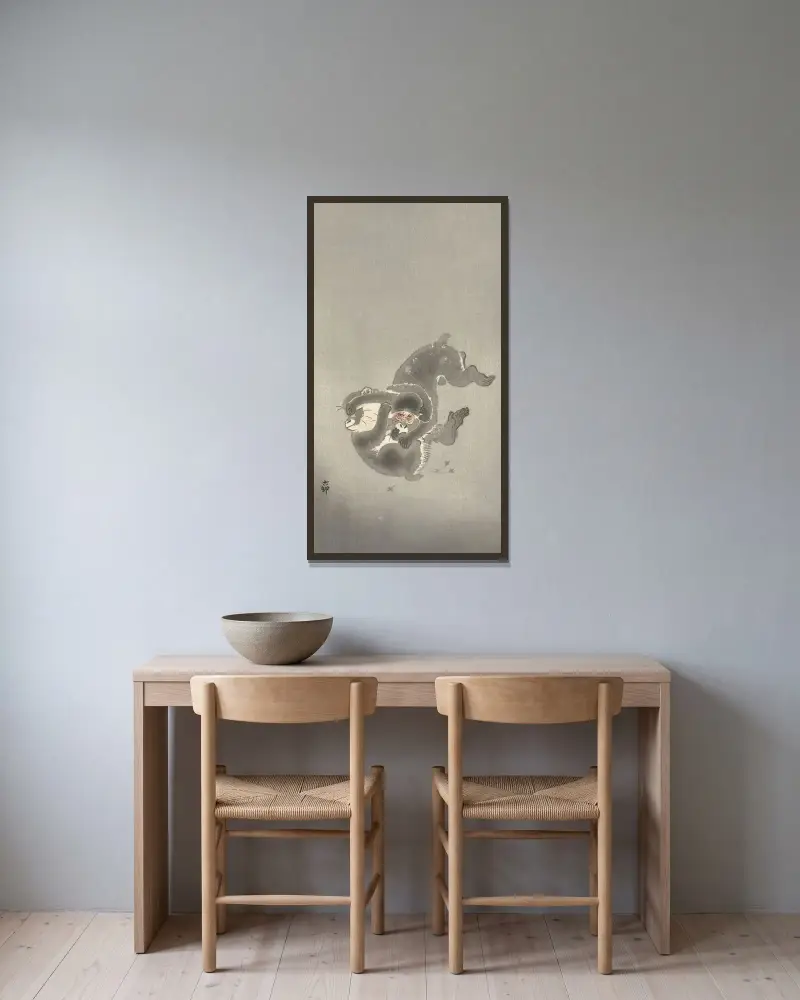 Dvě hrající si opice, Ohara Koson v rámu na stěně