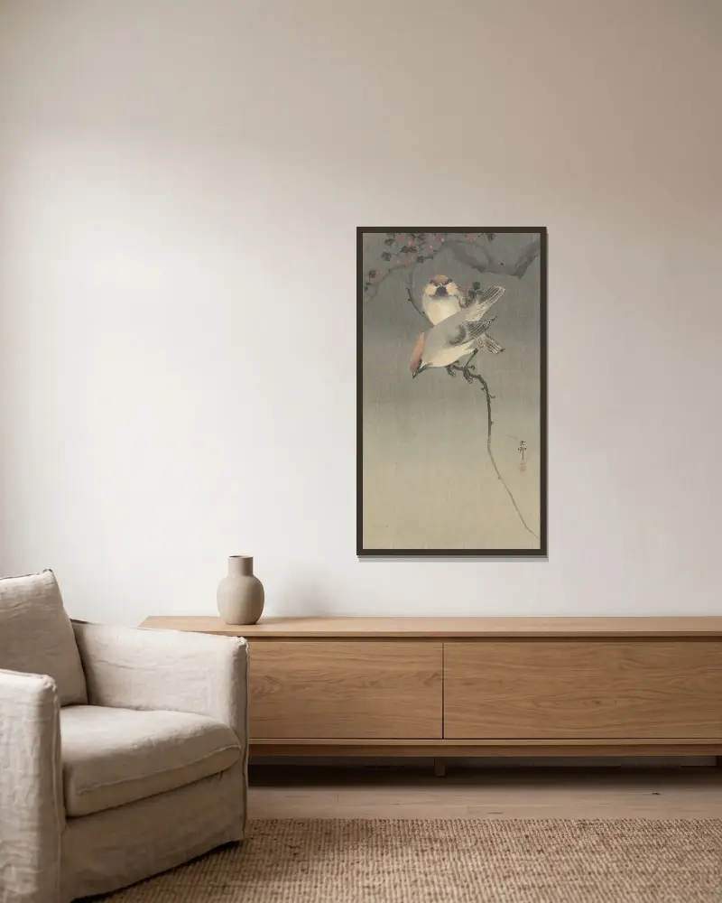 Sidensvansar, Ohara Koson v rámu na stěně