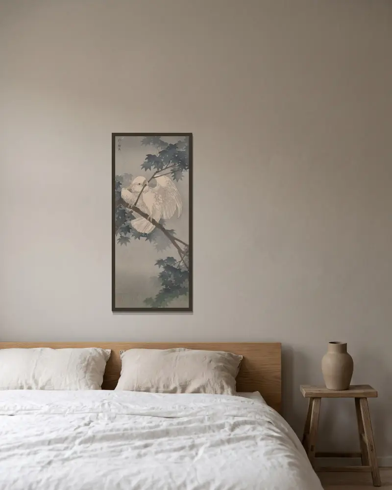 Kakadu žlutochocholatý na stromě, Ohara Koson v rámu na stěně