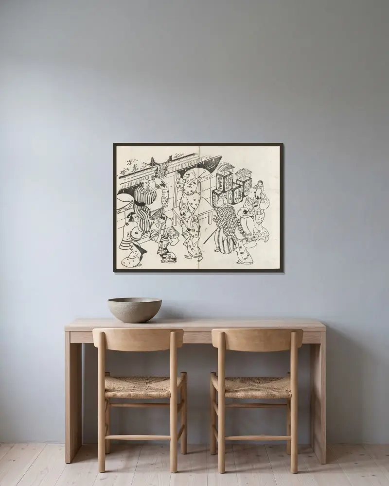 Yakusha ezukushi Pl.1 av Okumura Masanobu inramad på en vägg