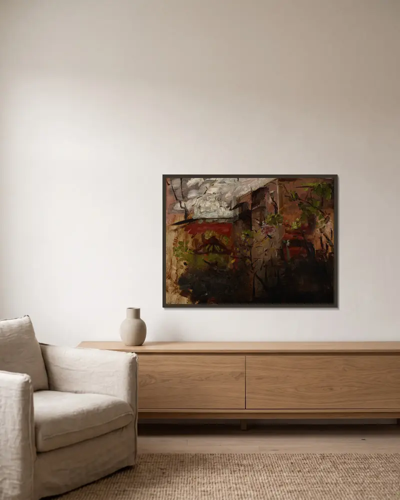 Buildings II av Olga Boznanska inramad på en vägg