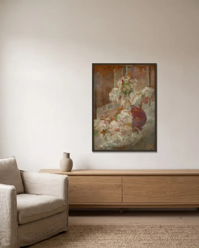 Blumen, 1913 von Olga Boznanska gerahmt an einer Wand