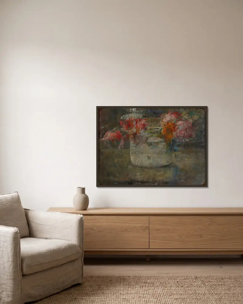 Blumen, 1920 von Olga Boznanska gerahmt an einer Wand