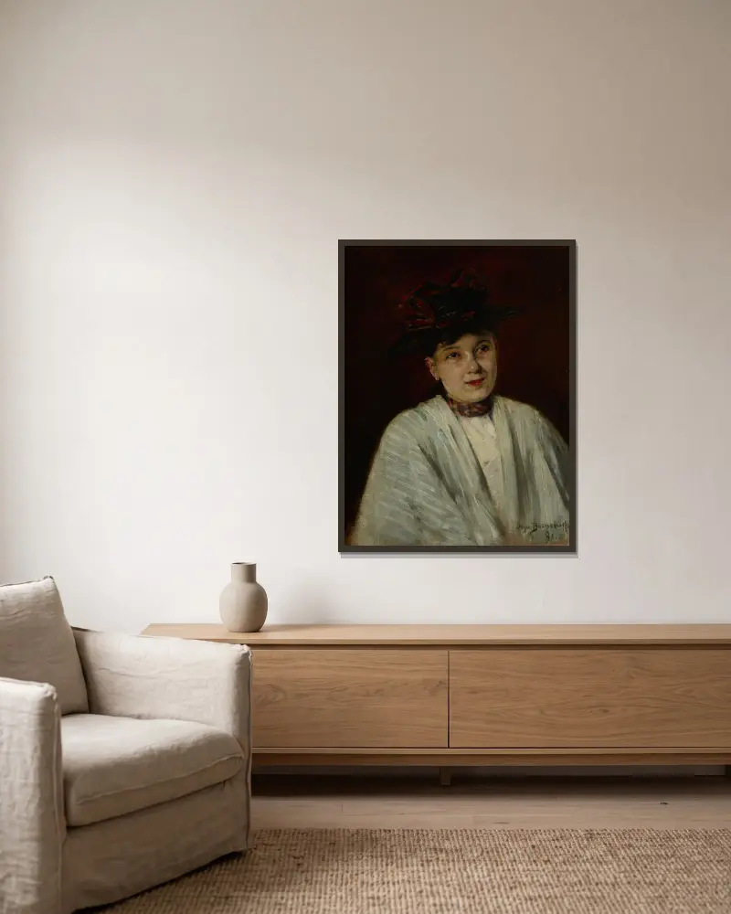 Fröhliche Baśka von Olga Boznanska gerahmt an einer Wand
