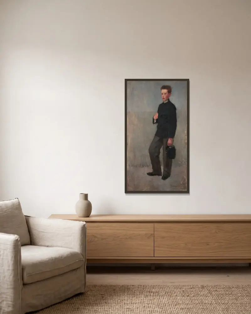 Porträt eines Jungen in Schuluniform von Olga Boznanska gerahmt an einer Wand