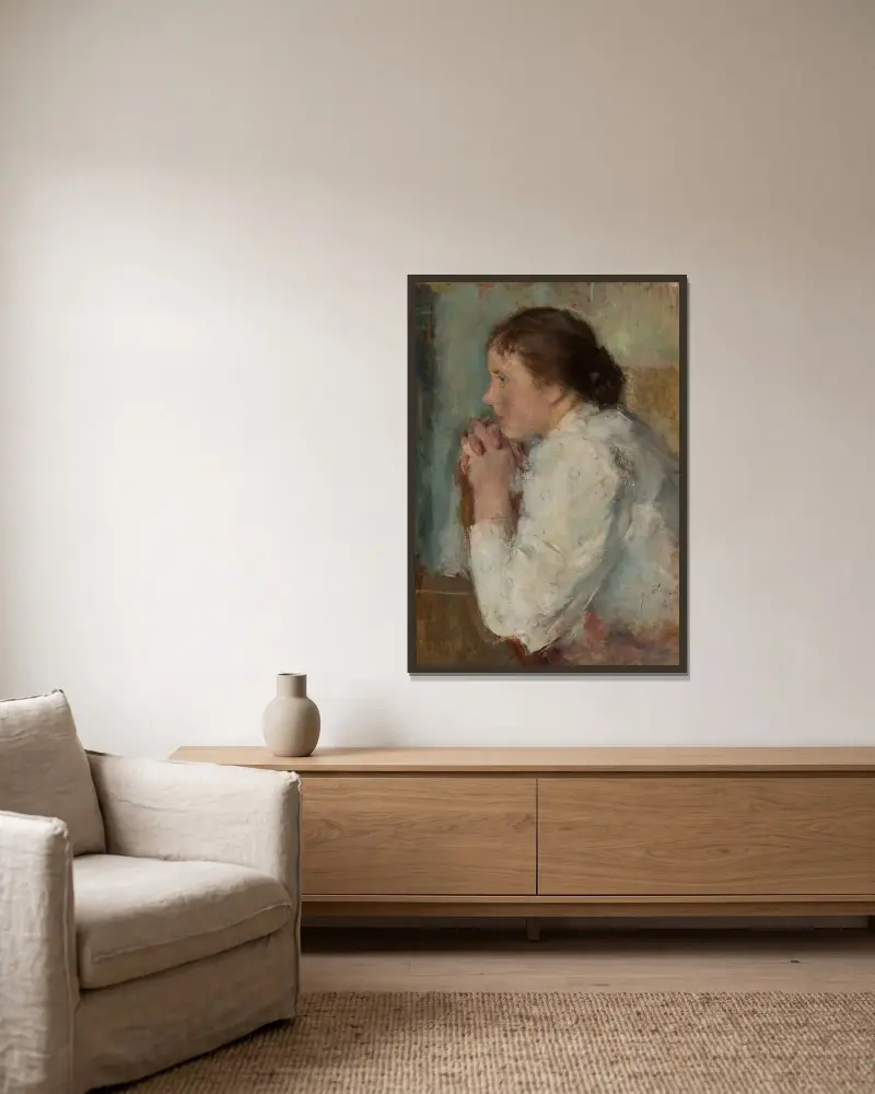 Portret damy z profilu, Olga Boznanska w ramie na ścianie