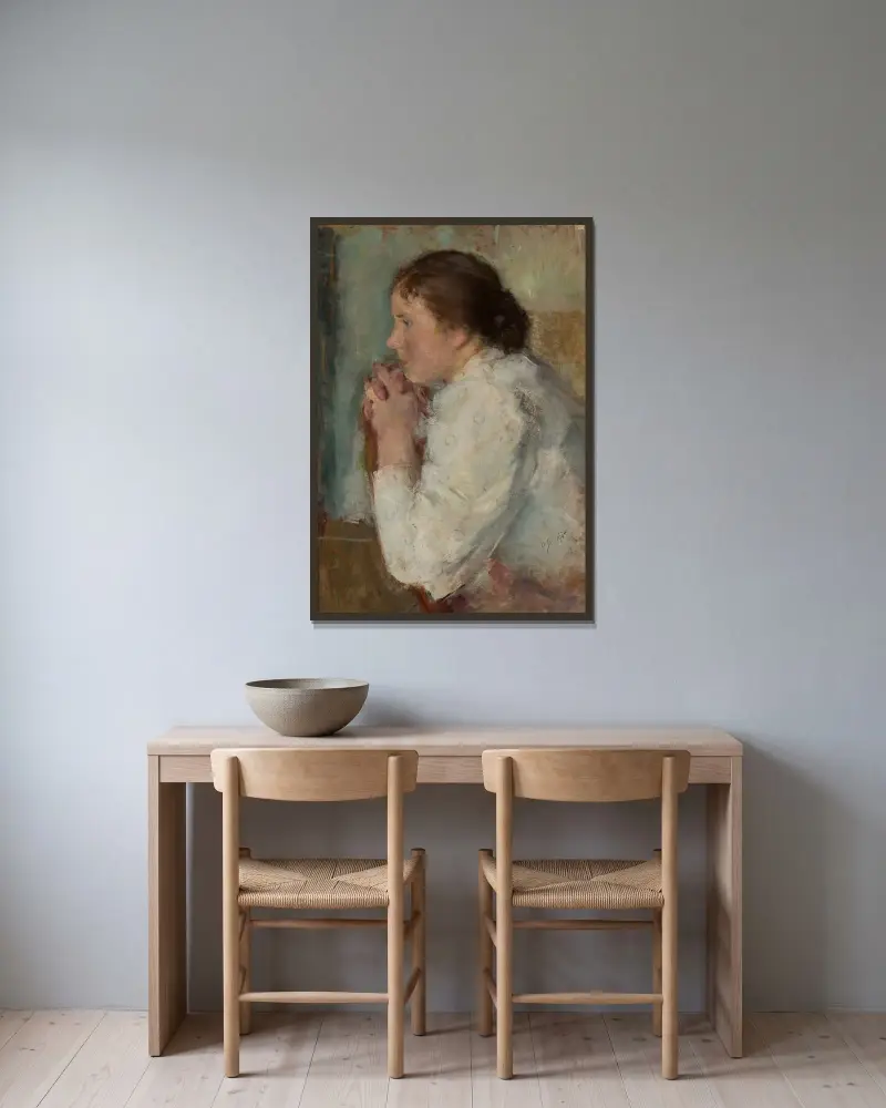 Portret damy z profilu, Olga Boznanska w ramie na ścianie