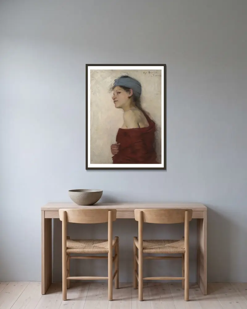 Portrait of a Woman – Gypsy Woman av Olga Boznanska inramad på en vägg