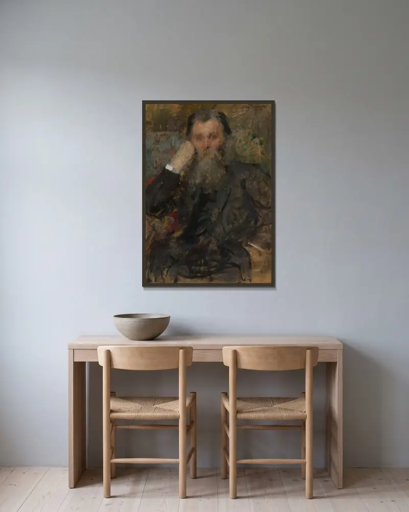 Portrait of Dergint av Olga Boznanska inramad på en vägg