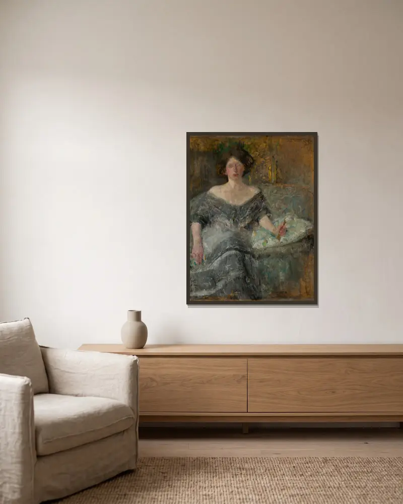 Portrait of Elza Krauze av Olga Boznanska inramad på en vägg