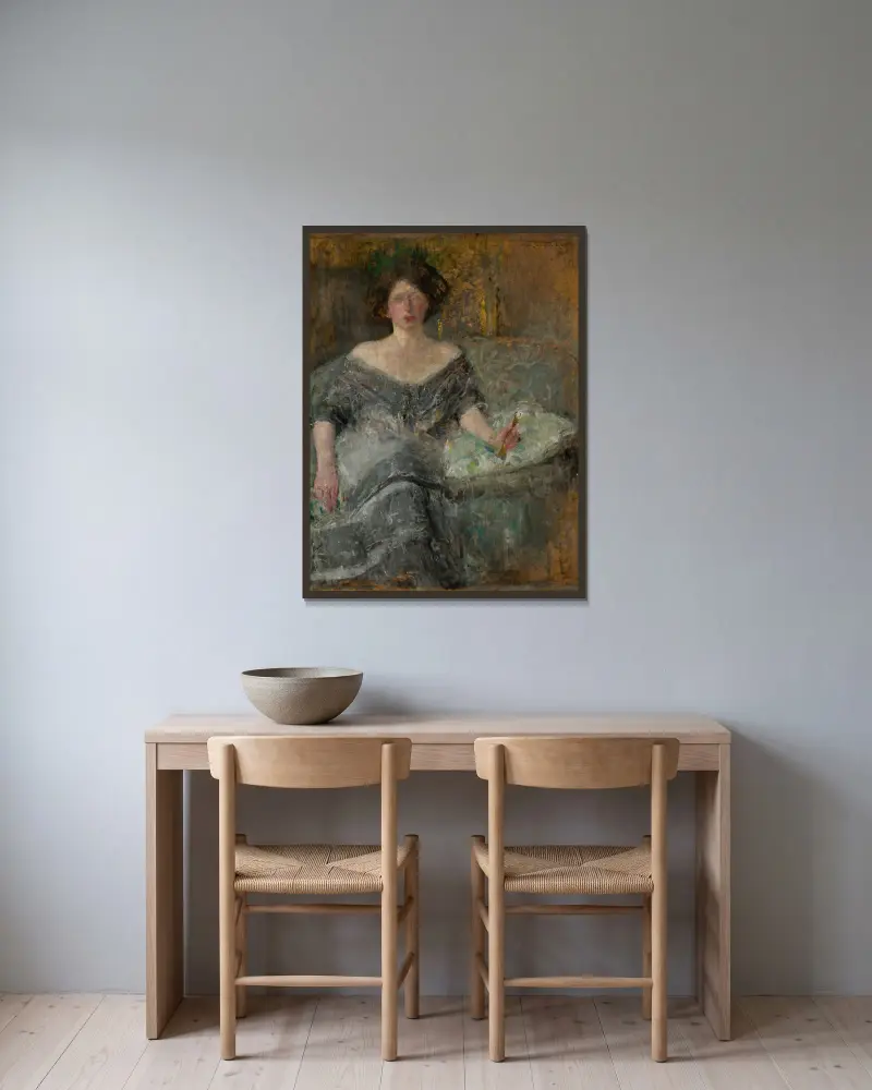 Portrait of Elza Krauze av Olga Boznanska inramad på en vägg