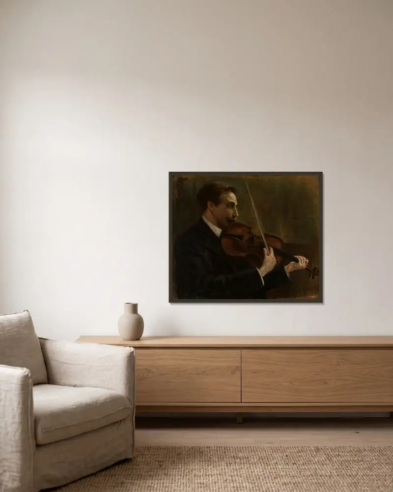 Porträt von Franciszek Godebski von Olga Boznanska gerahmt an einer Wand