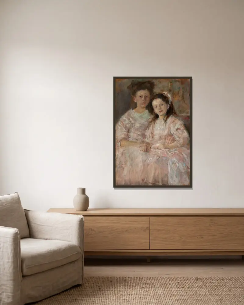 Portret dziewcząt (Helena i Władysława Chmielarczyk), Olga Boznanska w ramie na ścianie