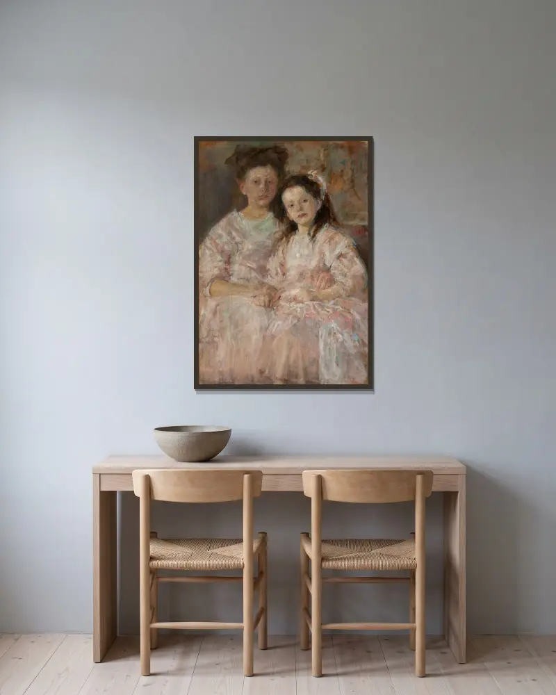 Portret dziewcząt (Helena i Władysława Chmielarczyk), Olga Boznanska w ramie na ścianie