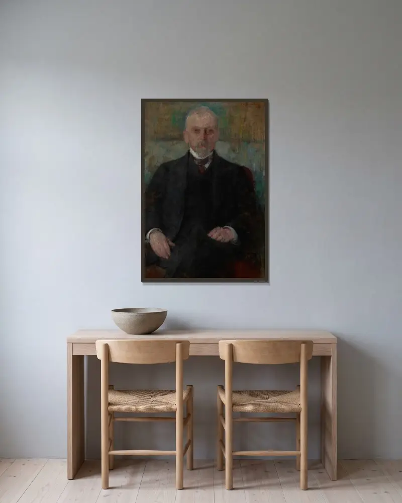 Porträtt av Henryk Sienkiewicz av Olga Boznanska inramad på en vägg