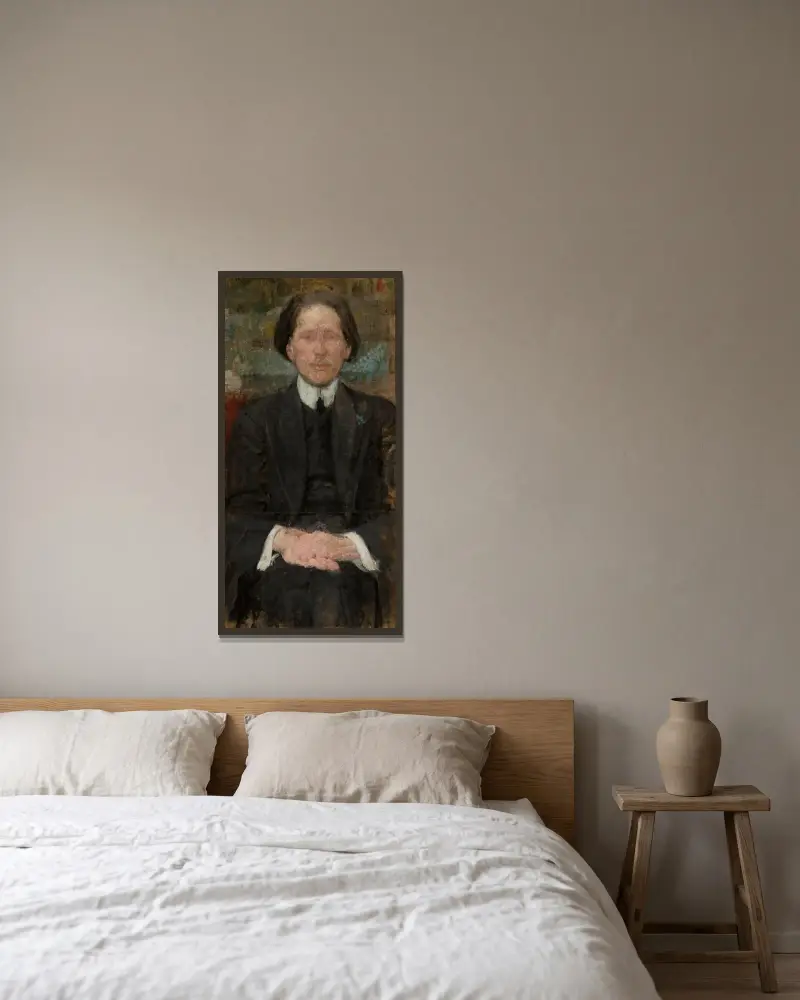 Portrait of Mieczysław Jakimowicz av Olga Boznanska inramad på en vägg